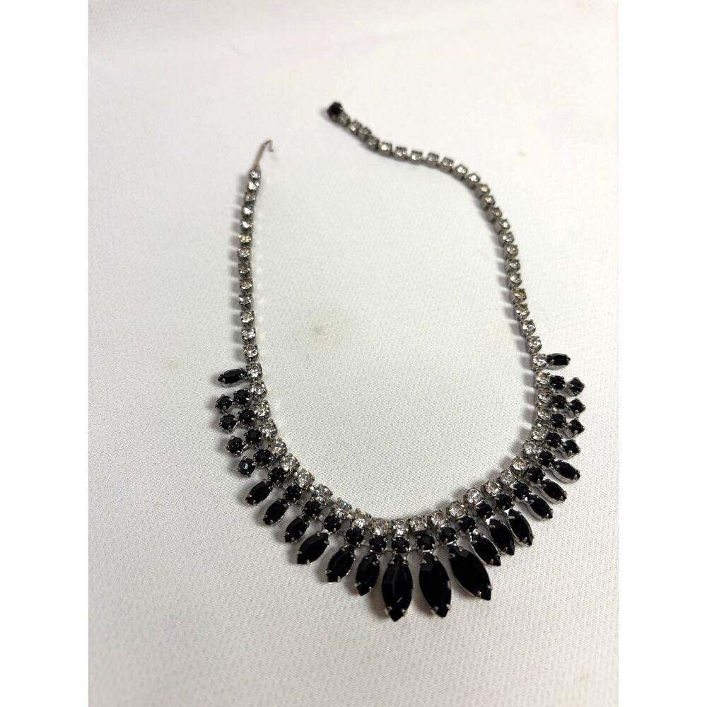 Joseph Warner Vintage Black Silver Tone Bling Necklace Statement 1950s Choker